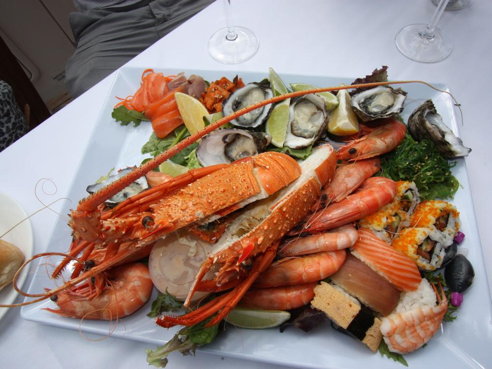 Fresh seafood platter served aboard Platinum Cruises