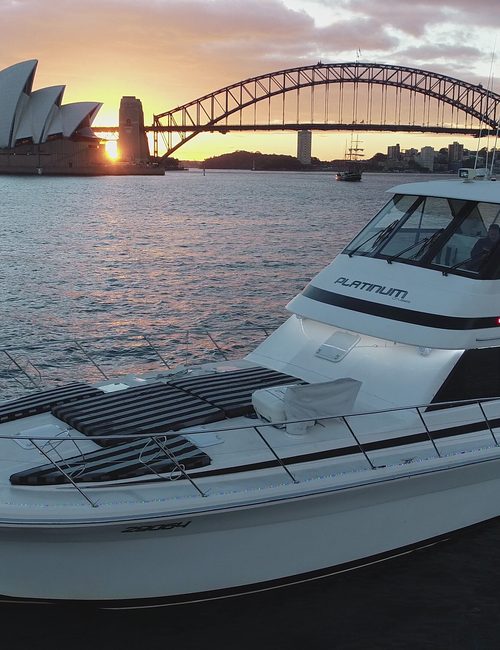 Sunset cruise aboard Platinum Cruises with Sydney Harbour Bridge in the background